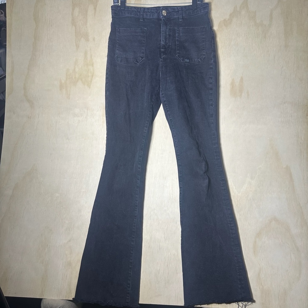 Zara Jeans Women’s Size 8 Black Flare Denim Retro Pants Boho Fade Peasant Hippie